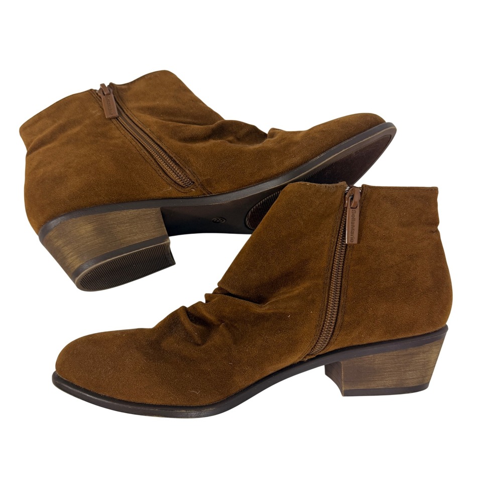 Bella Marie Women 8 Cognac Brown Suede Look Ankle Boots Slouch Western Boho